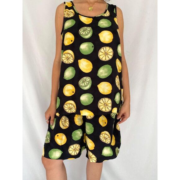 80s vintage novelty fruits print retro summer tank top shorts matching coord set - Picture 4 of 10